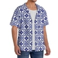 thumbnail image 4 of Disketp Men's Hawaiian Blue And White Porcelain Chinaware Print Shirts Button Down Holiday Beach Shirts-Large, 4 of 7