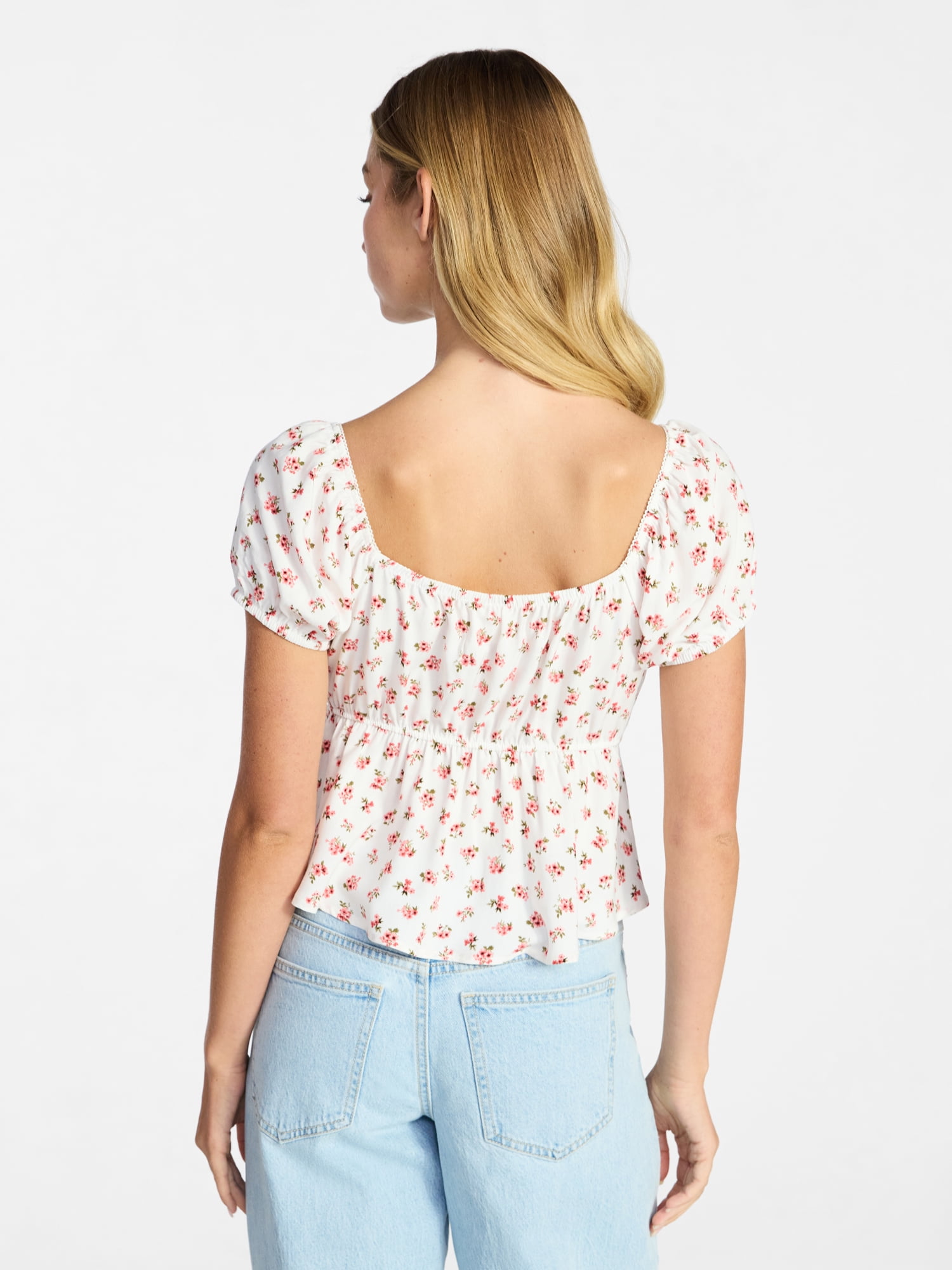 No Boundaries Picot Trim Babydoll Top, Women’s XXS-XXL
