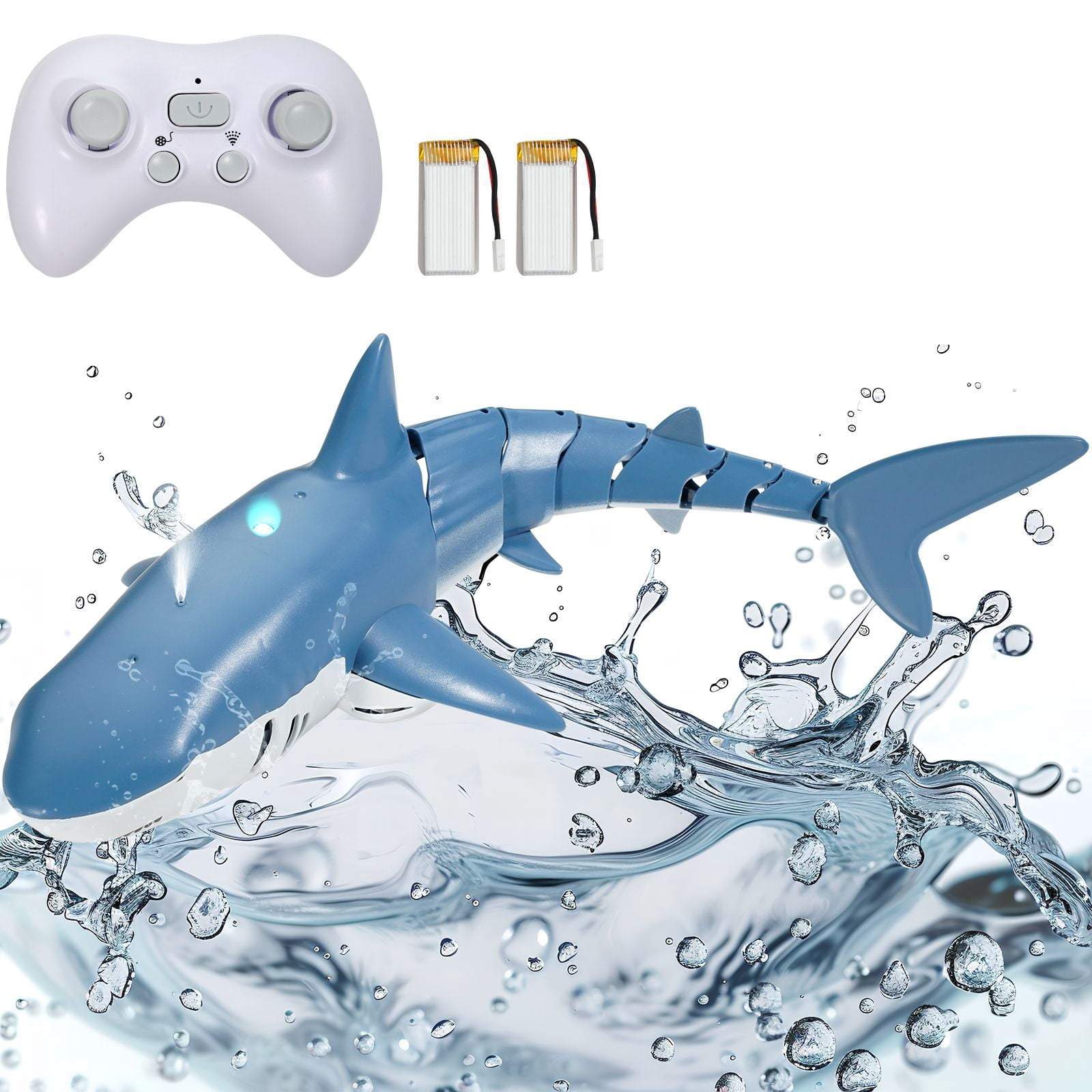 Remote Control Shark Toy, Battery, Waterproof, Long-Range Control, Remote Control Boat Shape Blue Whale, Electric RC Shark Fish Toy with 2 Batteries, for boat kayak trailer dock beach and marine use