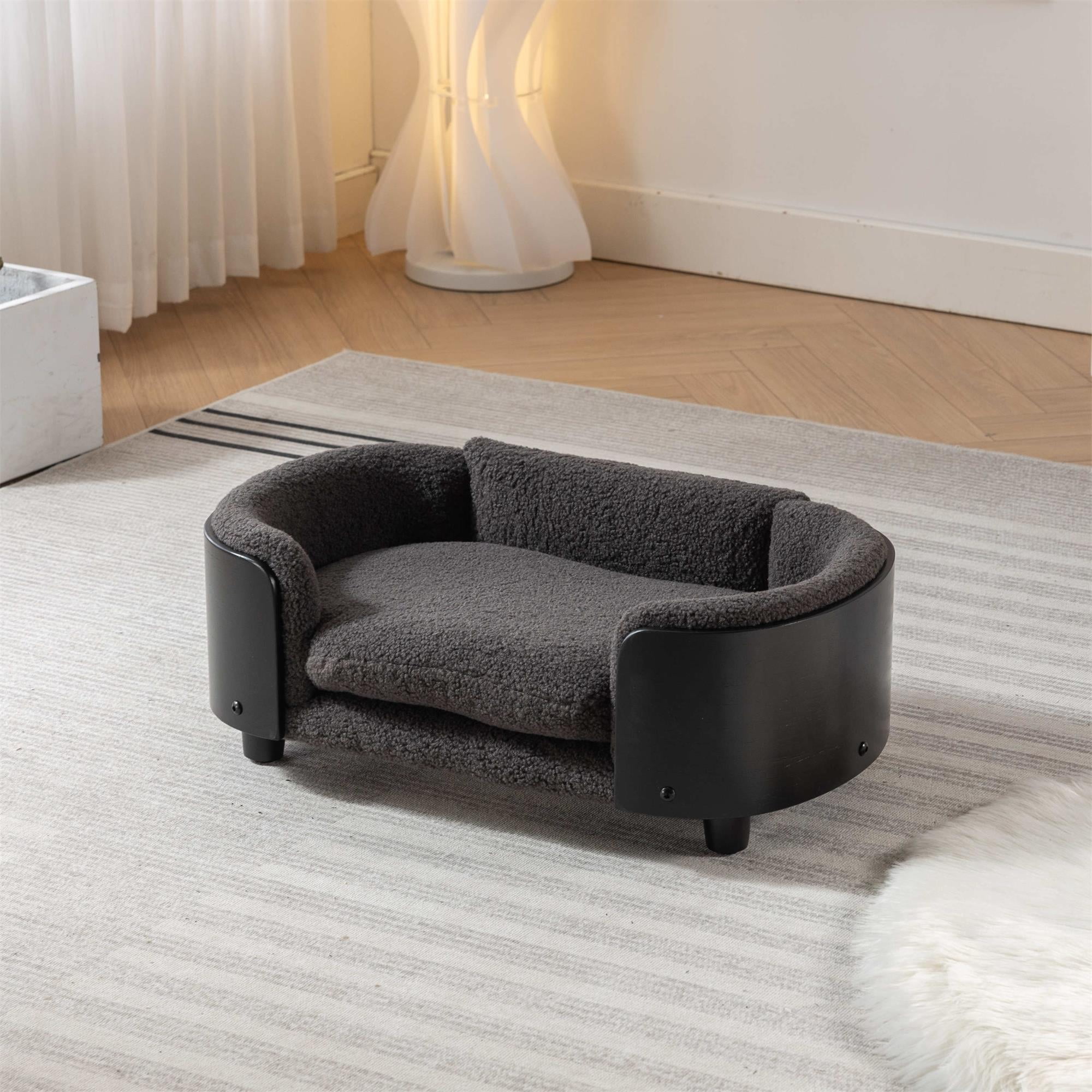 Pefilos 26" Elevated Pet Dog Bed with Solid Wood Legs and Walnut Bent Wood Back, Cashmere Cushion, Pet Sofa for Indoors Dogs, Dark Gray Pefilos 26" Elevated Pet Dog Bed with Solid Wood Legs and Walnut Bent Wood Back, Cashmere Cushion, Pet Sofa for Indoors Dogs, Dark Gray