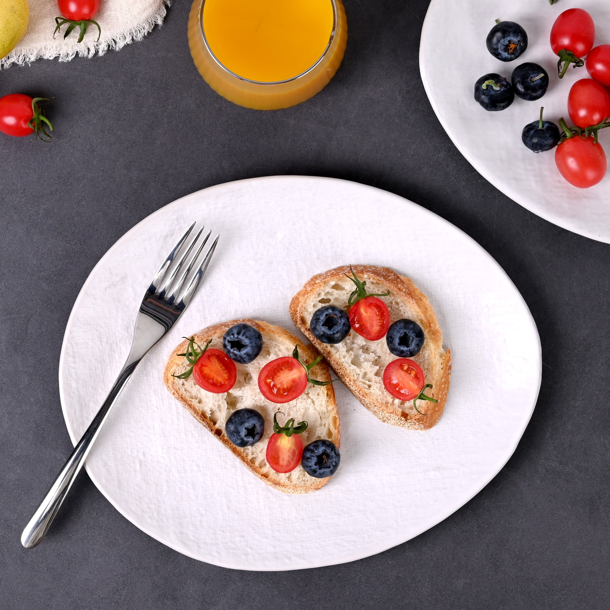 Linen Artisan Dinner Plate Set, 4 Pieces Dinnerware Dishes Set, Porcelain Salad Plates, Irregular 11 Inches Ceramic Plates Suitable for Steak, Pasta, Pizza, Home, Party, White, Large