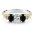 thumbnail image 2 of Gem Stone King 925 Silver and 10K Yellow Gold Lab Grown Diamond and Black Onyx Engagement Ring for Women | 1.22 Cttw | Oval 6X4MM | Gemstone April Birthstone | Size 7, 2 of 4