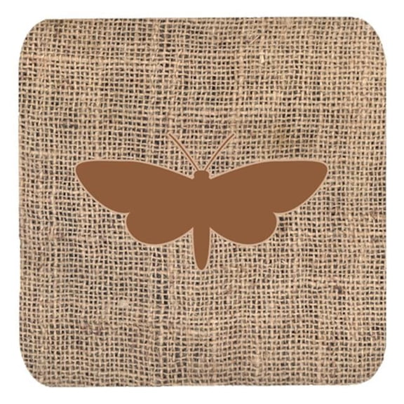 Moth Burlap and Brown Foam Coasters, Set - 4