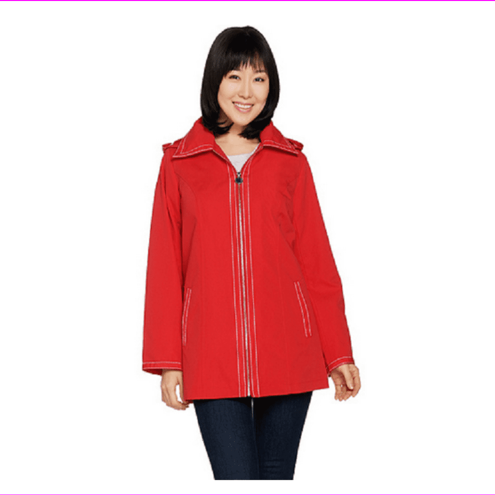 Dennis Basso Water Resistant Jacket with Striped Lining, Rouge Red,Size