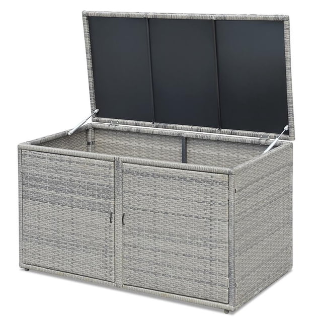 Pemberly Row 88 Gallon Garden Patio Rattan Storage Container Box Bin Shelf Gray