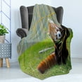 thumbnail image 4 of Africa Soft Flannel Fleece Throw Blanket, Panda on the Field Playing Bamboo Branches Native Himalaya Mountains, Cozy Plush for Indoor and Outdoor Use, 50" x 70", Brown Red, by Ambesonne, 4 of 5