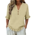 thumbnail image 5 of Summer Tops for Women Kelon Women's Tops Short Sleeve Shirts V Neck Boho Tops Business Casual Fashion Outfit Going Out Outfits Y2k Clothes, S, 5 of 6