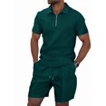 thumbnail image 2 of Men'S Half Zip for . Short Sleeve Shirt and Drawstring Shorts Two Piece Outfit Dark Green XXXL, 2 of 6
