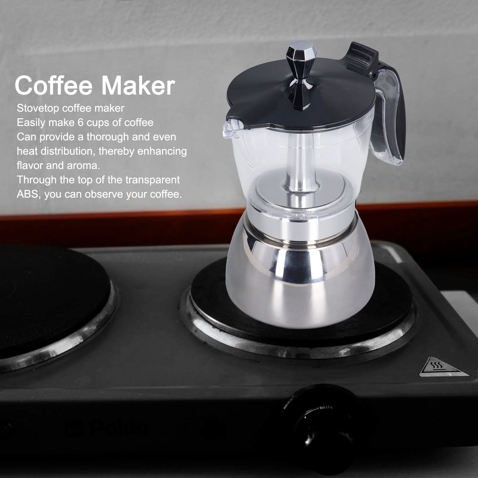 Coffee Pot, Stainless Steel Italian Coffee Maker 6 cup/10 OZ Stovetop Espressos Maker for Stovetop Camping Manual Cuban Coffee Percolator for Cappuccino or Latte