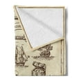 thumbnail image 2 of Nautical Soft Flannel Fleece Throw Blanket, Pirate Map Along Skull Flag Anchor Compass Sailing Old Ship Mythological, Cozy Plush for Indoor and Outdoor Use, 70" x 90", Beige and Brown, by Ambesonne, 2 of 5