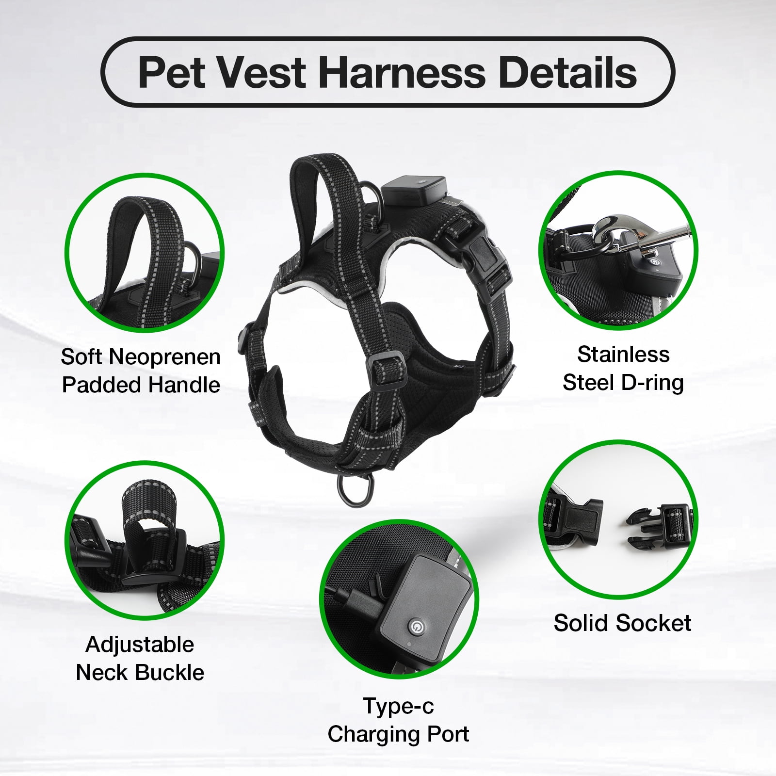 MASBRILL Light Up Dog Harness - No Pull Led Dog Harness Rechargeable Lighted Dog Harness for Night Walking Adjustable Glow Vest for Small Medium Large Dogs