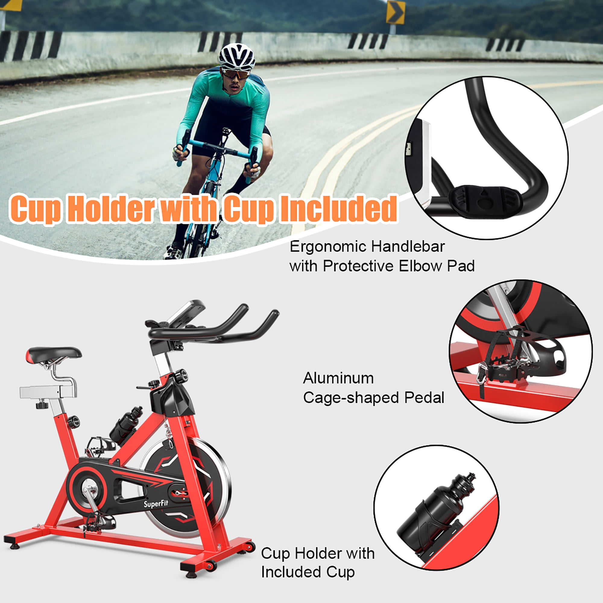 Goplus Stationary Indoor Fitness Cycling Bik w LCD Monitor Red