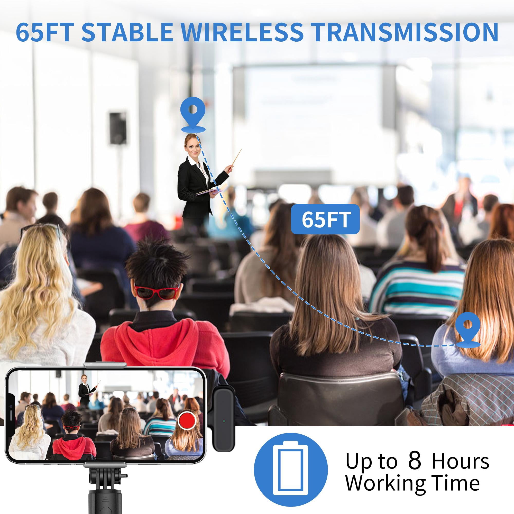 2 Pack Professional Wireless Lavalier Microphone for iPhone iPad Android with Charging Case Noise Reduction Plug-Play Clip on Lapel Mic for Vlogging, YouTube, Interview, Live Streaming