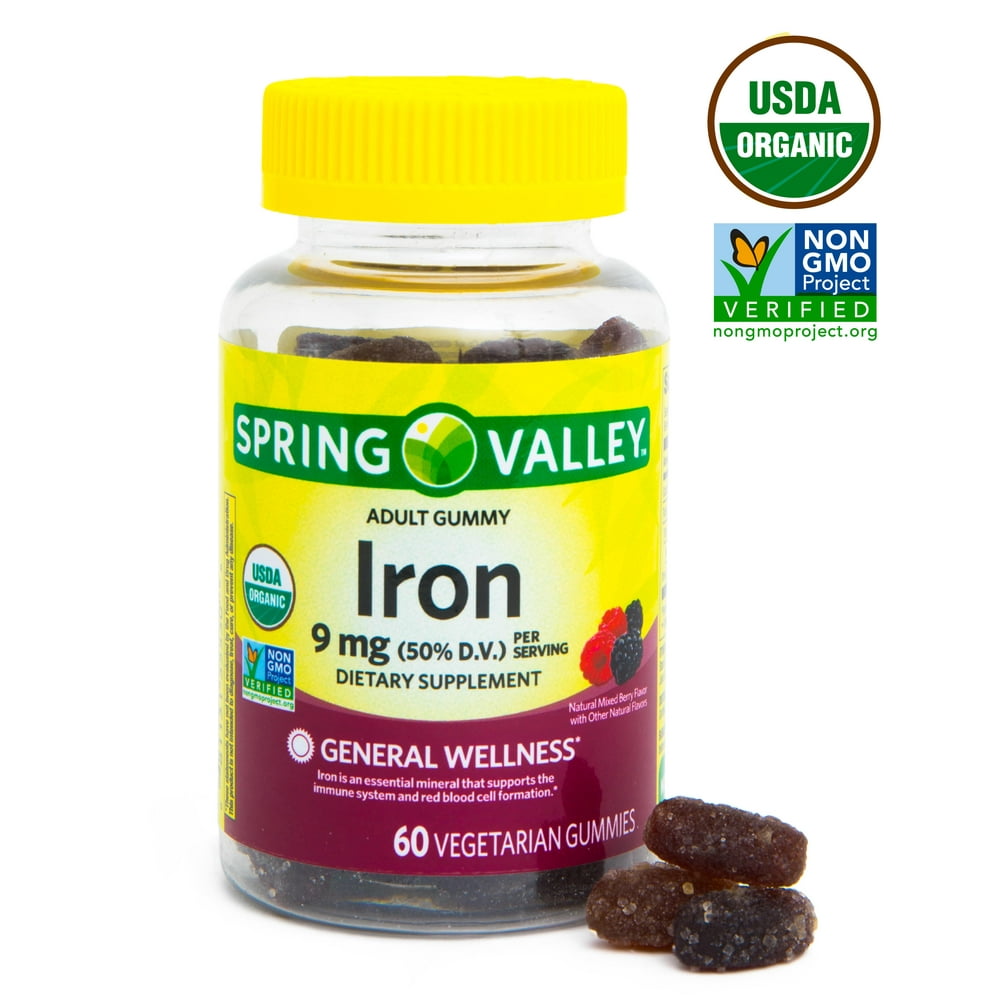 Spring Valley Iron 9mg Organic Vegetarian Gummies, 60ct