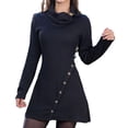 thumbnail image 1 of Vestidos de cadera con botones de cuello alto para mujer, moda de primavera, Color sólido, Diagonal, botonadura única, manga larga, ropa femenina, 1 of 4