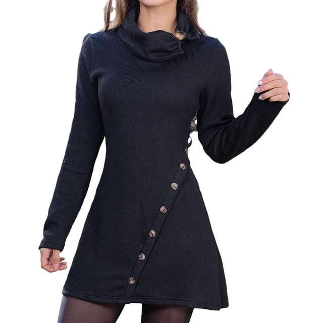 Vestidos de cadera con botones de cuello alto para mujer, moda de primavera, Color sólido, Diagonal, botonadura única, manga larga, ropa femenina