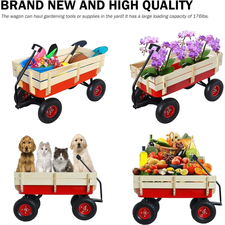 All Terrain Wagons for Kids, Outdoor Utility Wagon with Removable Wooden  Railing and Air Tires, Toy Wagons for Kids to Pull, Beach Wagons for  Camping