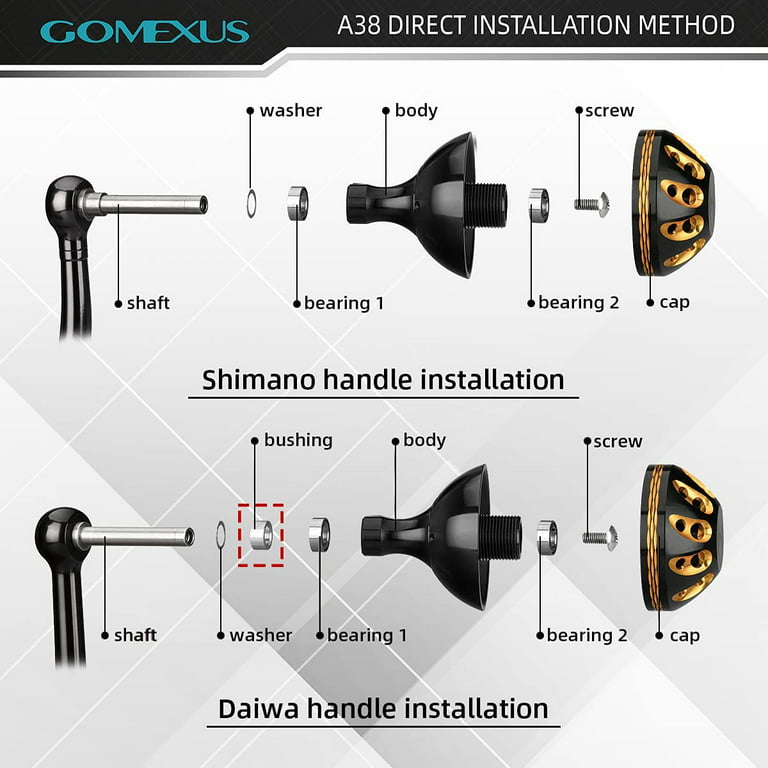 GOMEXUS Power Knob Compatible for Shimano Stradic CI4 Sahara FI Daiwa  Ballistic LT Exceler LT Spinning Reel Handle Replacement Direct Fitment  Metal 