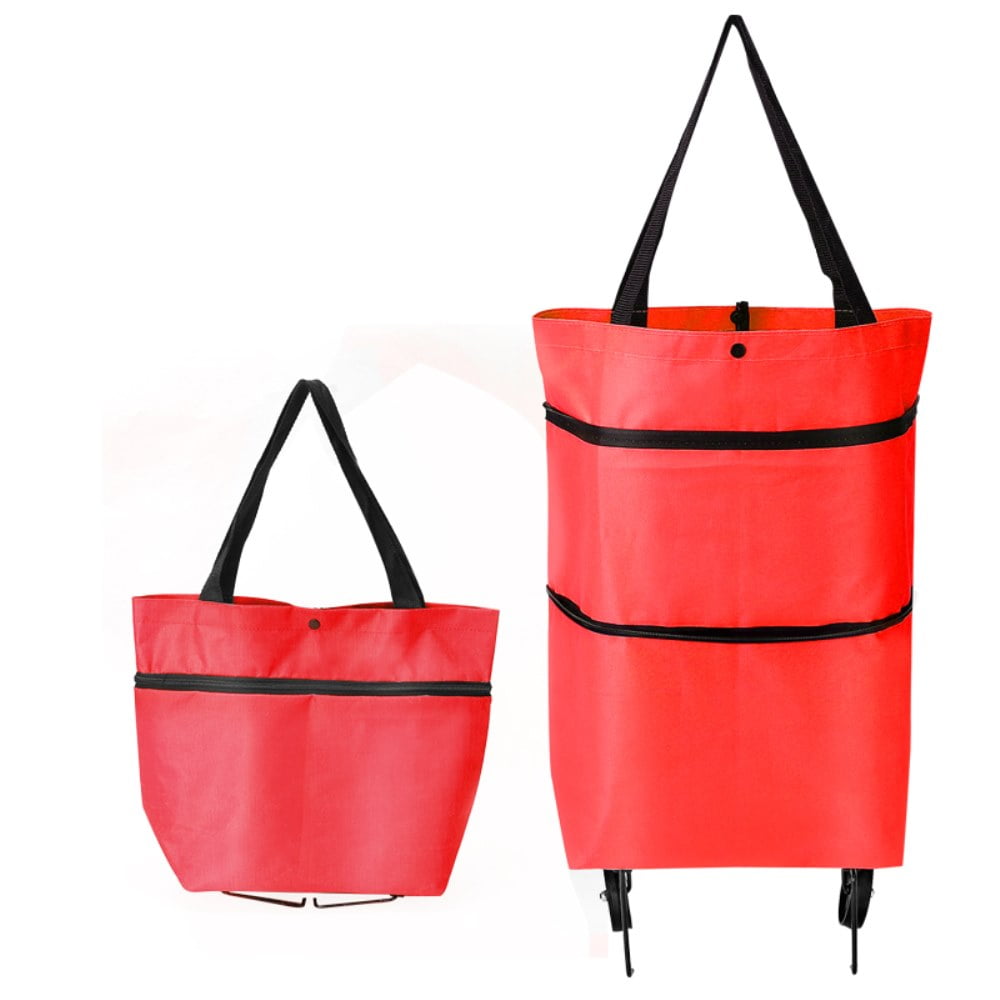 Latady 2 In 1 Foldable Shopping Cart With Wheels Multifunction Telescopic Storage Bag