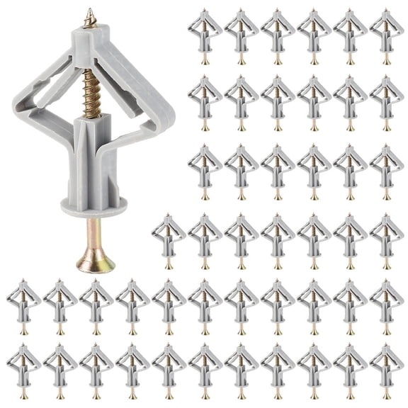 OKYMOTOR 50pcs Drywall Anchors with Screws Anti Rotate Expansion Tube Anchor for Gypsum Board Fiberboard Hollow Board Heavy Duty Drywall Fixing Kit