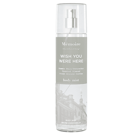 Memoire Wish You Were Here Body Mist for Women, 8 fl oz, Warm Fragrance with Coffee, Almond & Rain Notes