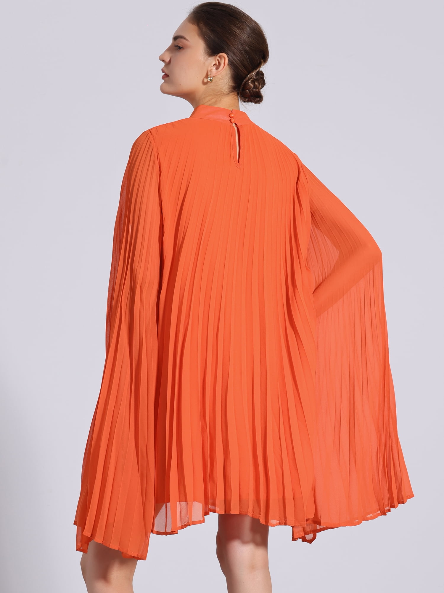 DARING DIVA Flowy Cloak Sleeve Cape Pleated Chiffon Dress M Orange