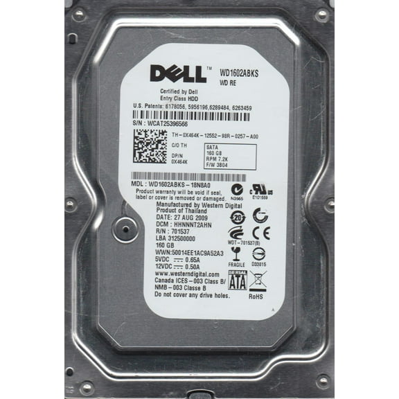 WD1602ABKS-18N8A0, DCM HHNNNT2AHN, Western Digital 160GB SATA 3.5 Hard Drive
