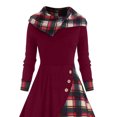 thumbnail image 2 of QLEICOM 1950's Dresses for Women Vintage, Gothic Plaid Panel Hooded Button Dress, Formal Stretch Slim High Waist Swing Dress, Audrey Hepburn Style Party Dresses Wine M, 2 of 4