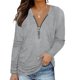 thumbnail image 2 of Moda mujer manga larga cuello en V sólido cremallera blusa otoño casual pulóver Tops Fridja  fjkfkj2636, 2 of 6