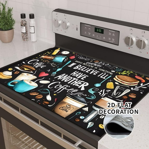 Stove Top Cover for Electric Stove 28 "x 20 ", coffee pattern Heat Resistant Glass Top Stove Cover Protector, Induction Cooktop Protector Stove Top Covers Mat, Kitchen Flat Stove Top Covers