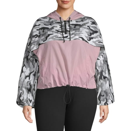 No Boundaries Juniors' Plus Size Printed and Solid Popover Windbreaker Jacket