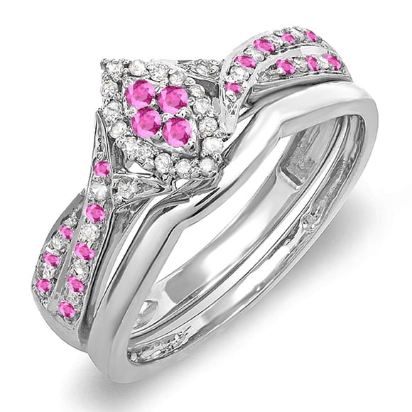Dazzlingrock Collection Sterling Silver Pink Sapphire & White Diamond Marquise Shape Ring Set, Size 5.5