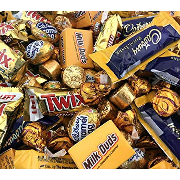 All Caramel Chocolate Candy Assortment Twix Minis, Cadbury Dark Chocolate, Milk Duds, Kisses