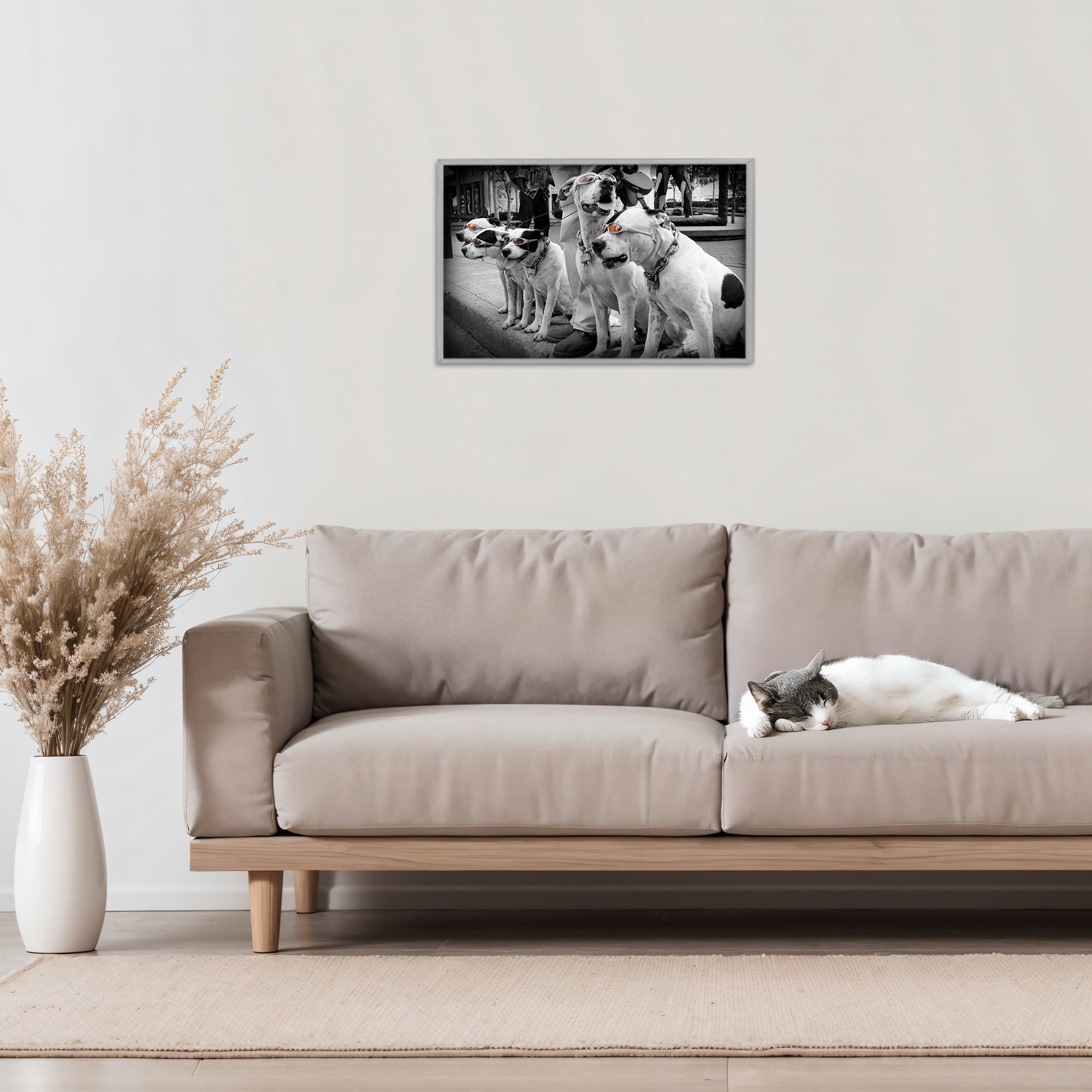 Stupell Industries Afternoon Stroll Pups Gray Framed Giclee Art, design by Scott Henderson