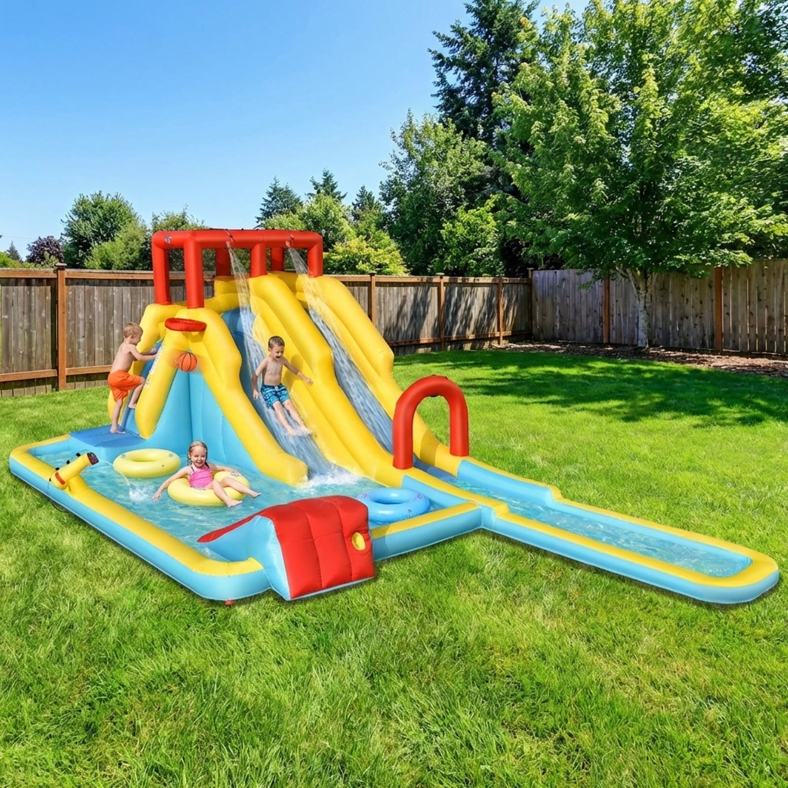 Redsmile 7-in-1 Inflatable Dual Slide Water Park Bounce House Without Blower - Multicolor - Kids Birthday Party