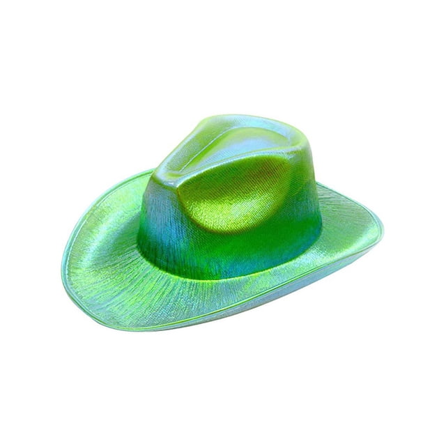 Cowboy Party Hat Light up Holographic Rave Caps Funny Hats Sparkly Glitter Space Green
