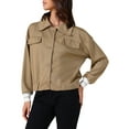 thumbnail image 4 of INSPIRE CHIC Womens Cropped Jacket 2025 Fall Casual Button Down Long Sleeve Coat S Khaki, 4 of 6