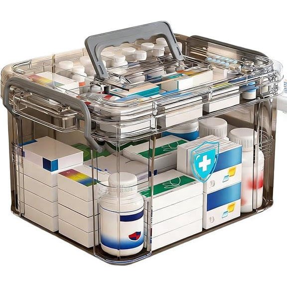 Multi-Tiered Medicine Storage Rack - Portable, With Plastic Handle, Large Capacity Transparent Family Medicine Box, Pill Organizer, Medical And Nursing Categorized Medicine Box. 9*7*5 In