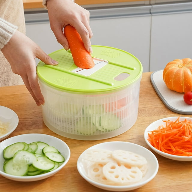 Salad Spinner Vegetable Chopper Shredder with Draining Basket, Hand Crank Kitchen Tool for Fresh Greens, Efficient Food Prep, Easy Clean, Space Saver, Multi-Function Slicer Dicer for Home Cooking