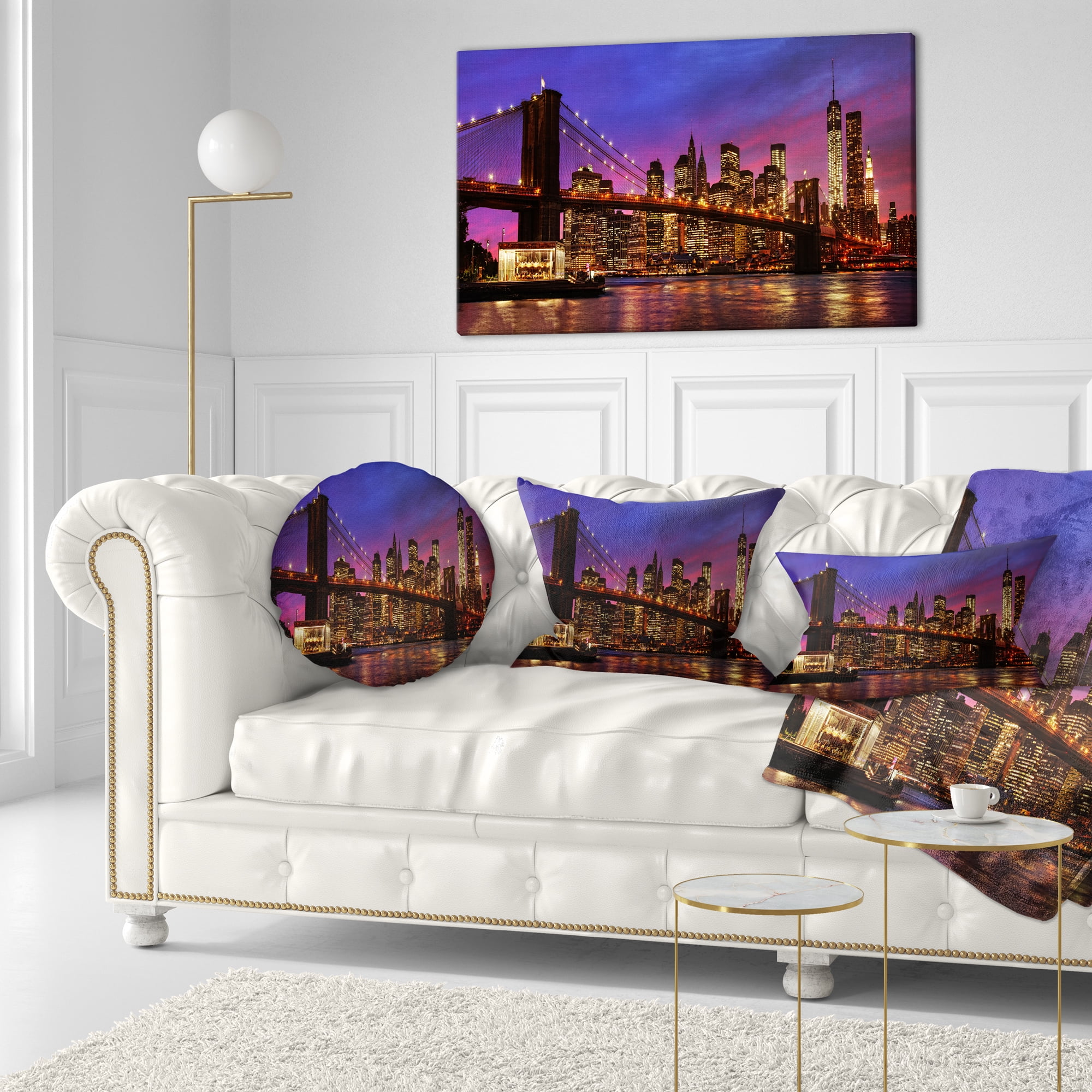 Designart Brooklyn Bridge and Manhattan at Sunset - Throw Pillow - 12x20