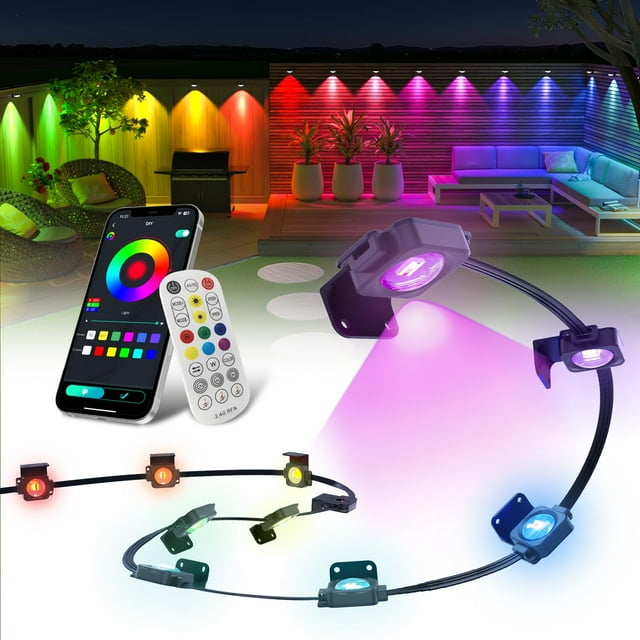 Cadena de luces para exteriores Super RGB, 46 m, 90 LED, aplicación RGB IC