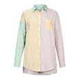 thumbnail image 3 of Women Lounge Sets 2 Piece Patchwork Cotton Long Sleeve Lapel Buttn Down Shirts High Waist Shorts Sets Outfits, 3 of 4