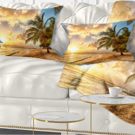 Designart Gorgeous Beach of Island Barbados - Modern Seascape Throw Pillow - 12x20
