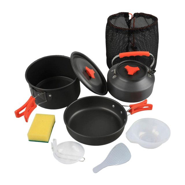 Juego de cocina para acampar, juego de cocina para picnic, senderismo y mochilerismo Mango naranja