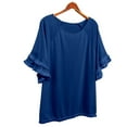thumbnail image 5 of Dorinao Women's Plus Size Crew Neck Tunic - Loose Fit Pleated Short Sleeve Blouse, Navy, XXL, 5 of 6