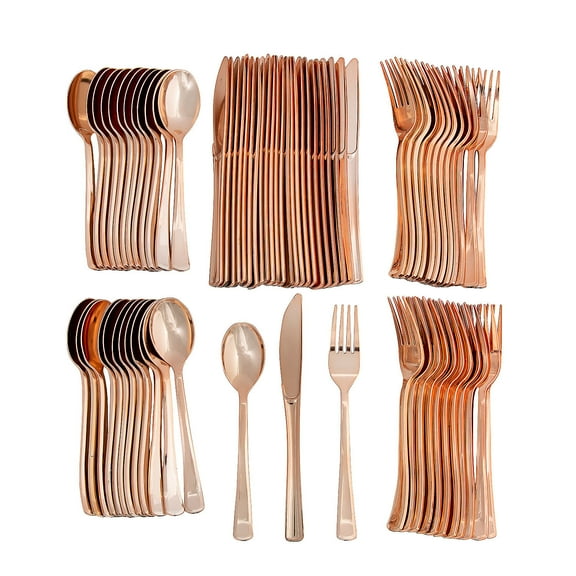 Fun Express Bulk 72 Count Premium Metallic Rose Gold Cutlery Set