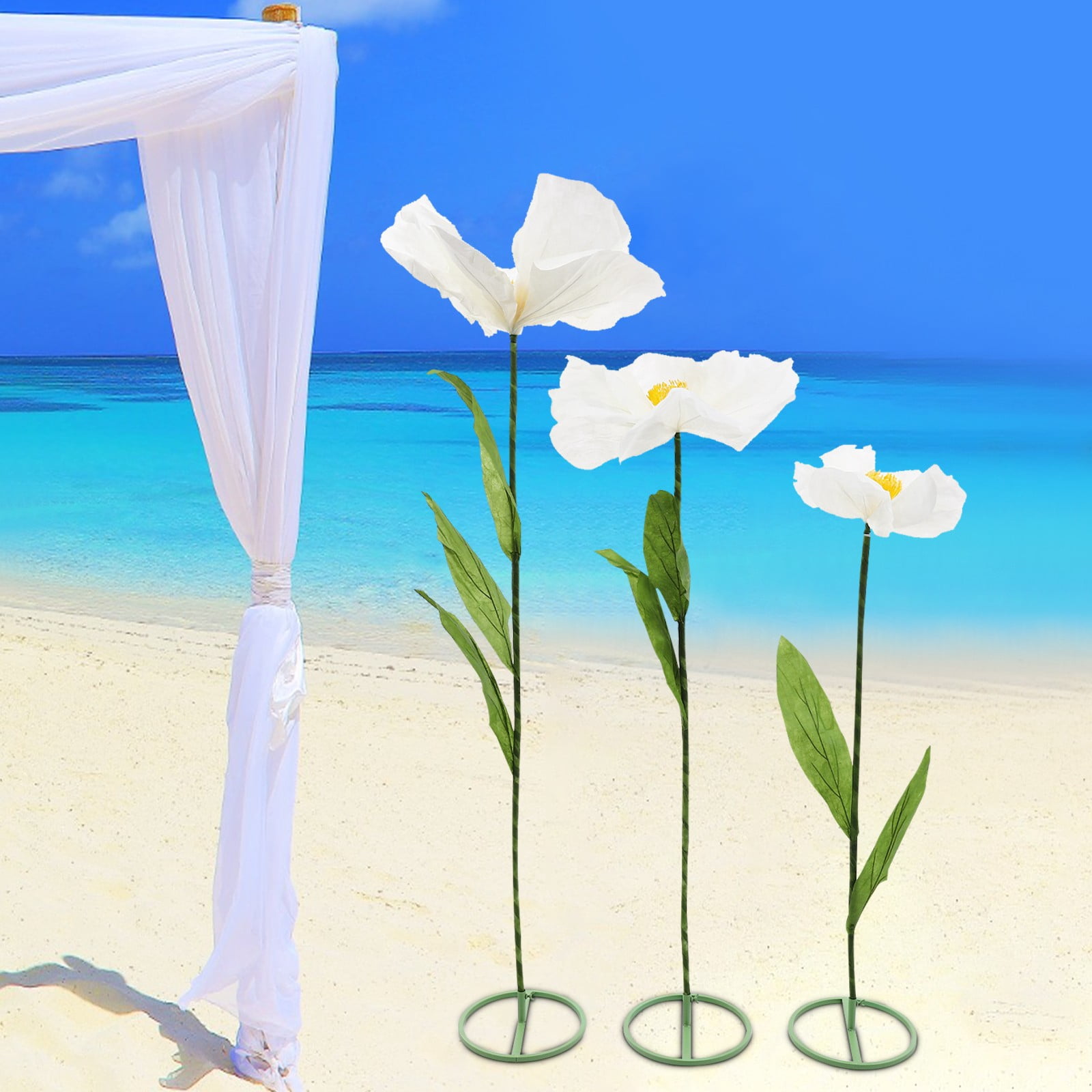 Giant Flowers for Decoration, 5.9 Ft Huge Artificial Silk Flower Decoration, Three-Headed Big Organza Flowers for Wedding Party Home Decor, Photography Props, Shop Window Display