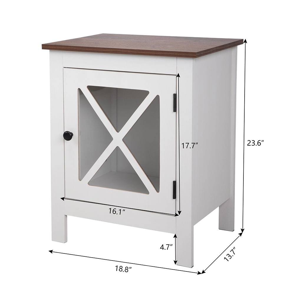Kadyn Nightstand Side End Table with Barn Door Cabinet for Living Room, Farmhouse End Table Accent Table for Sofa Couch, White&Walnut Kadyn Nightstand Side End Table with Barn Door Cabinet for Living Room, Farmhouse End Table Accent Table for Sofa Couch, White&Walnut