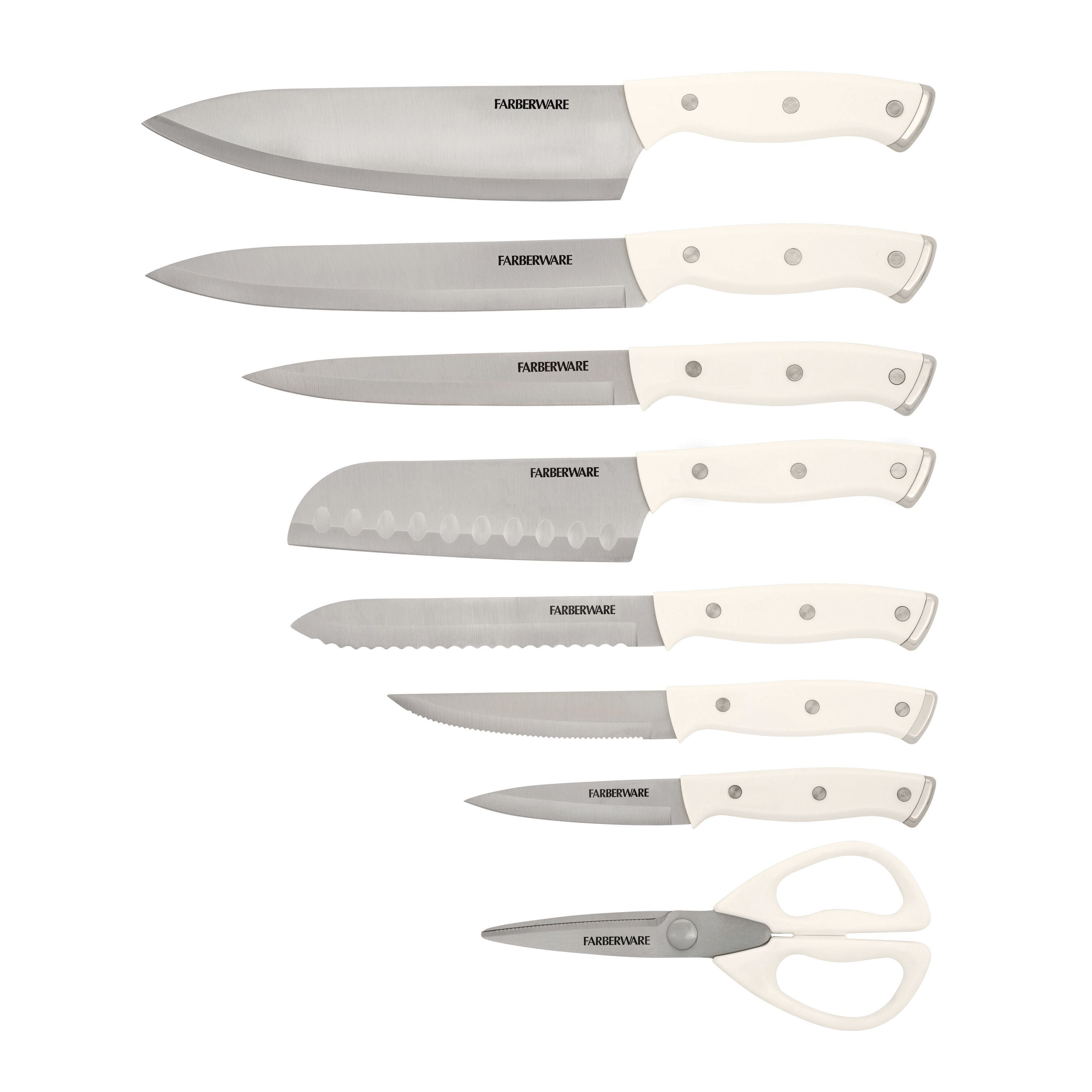 Farberware Edgekeeper Triple Riveted Knife Block Set with Built in Sharpener 14-piece in White