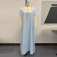 thumbnail image 6 of QUNYINEY Casual Women's Dresses Short Sleeve Blue Summer Long A Line Dress Square Neck Vacation Loose Fit Flowy Dresses, 6 of 7